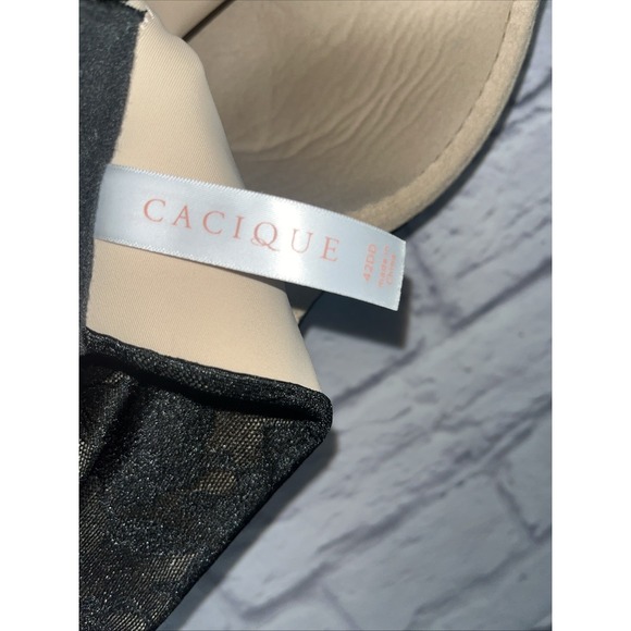 Sold ** Cacique Women's Lightly Lined Balconette Black Lace Underwire Bra 42DD - Picture 7 of 10